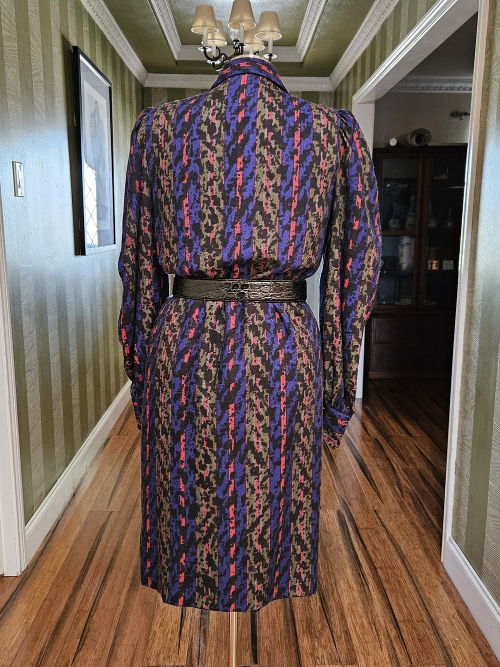Lanvin Black Dress with Purple and Red Stripe Pattern Size 38 4/6 - Picture 4 of 6